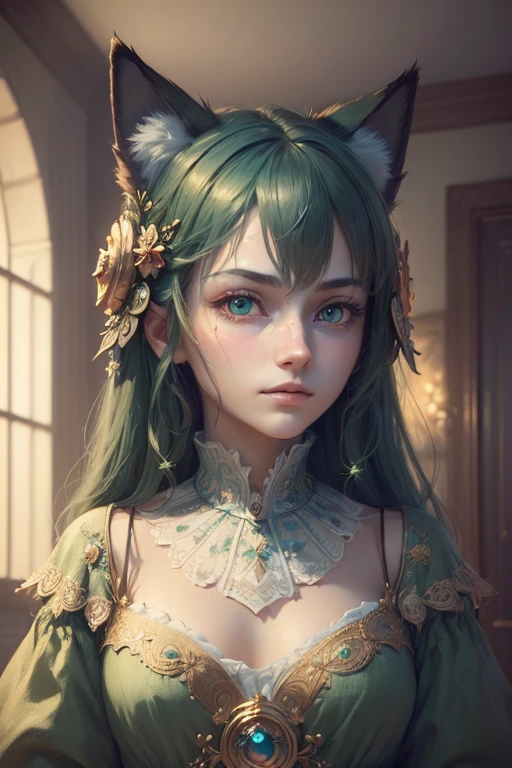 (alone:1.5),(masterpiece:1.5),(Highest quality:1.5),(bust:1.3),wonderful,Beautiful details,Highly detailed wallpaper,Highly detailed CG Unity 8k wallpaper,Very delicate and beautiful eyes,One quiet man, Green Eyes,adult,Fox Ears,