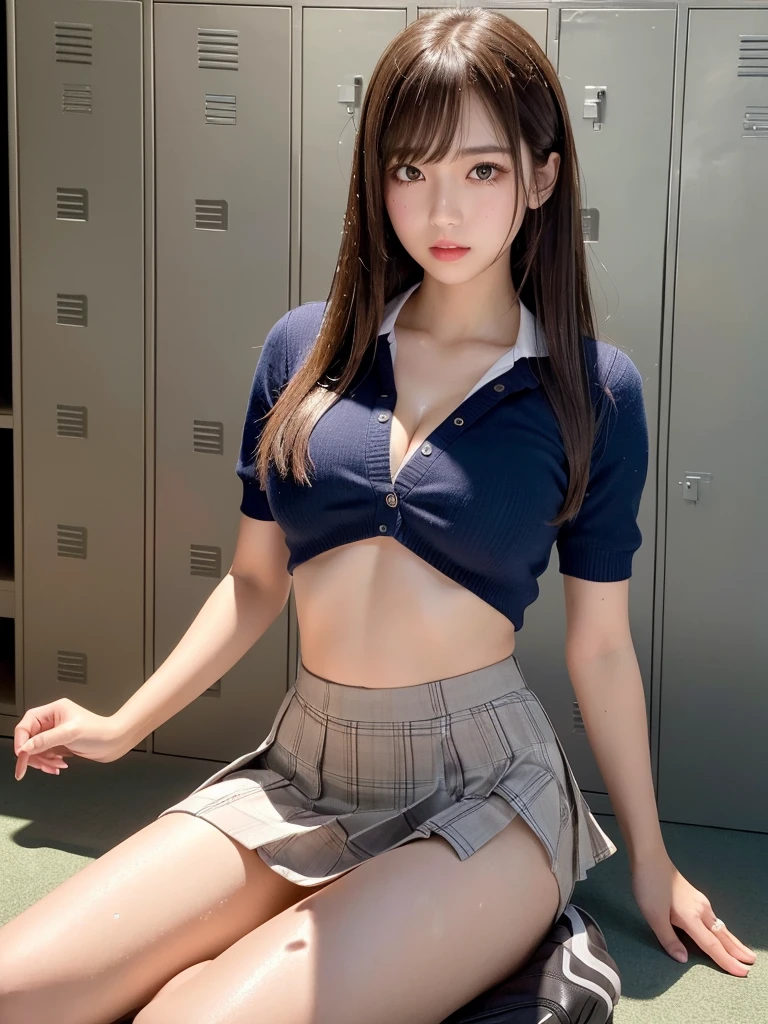 8k, masterpiece, Japanese, , look forward to, Innocent Features, Kind eyes, Child-like body, Tank top, Short sleeve, Short skirt, Semi-long hair, Daytime, bright,、 ((small)), ((a bit)), ((Larger breasts)), ((Big ass)), ((Thick thighs)),front、Are sleeping、laughing、bed、valley、belly button、Spread your legs
