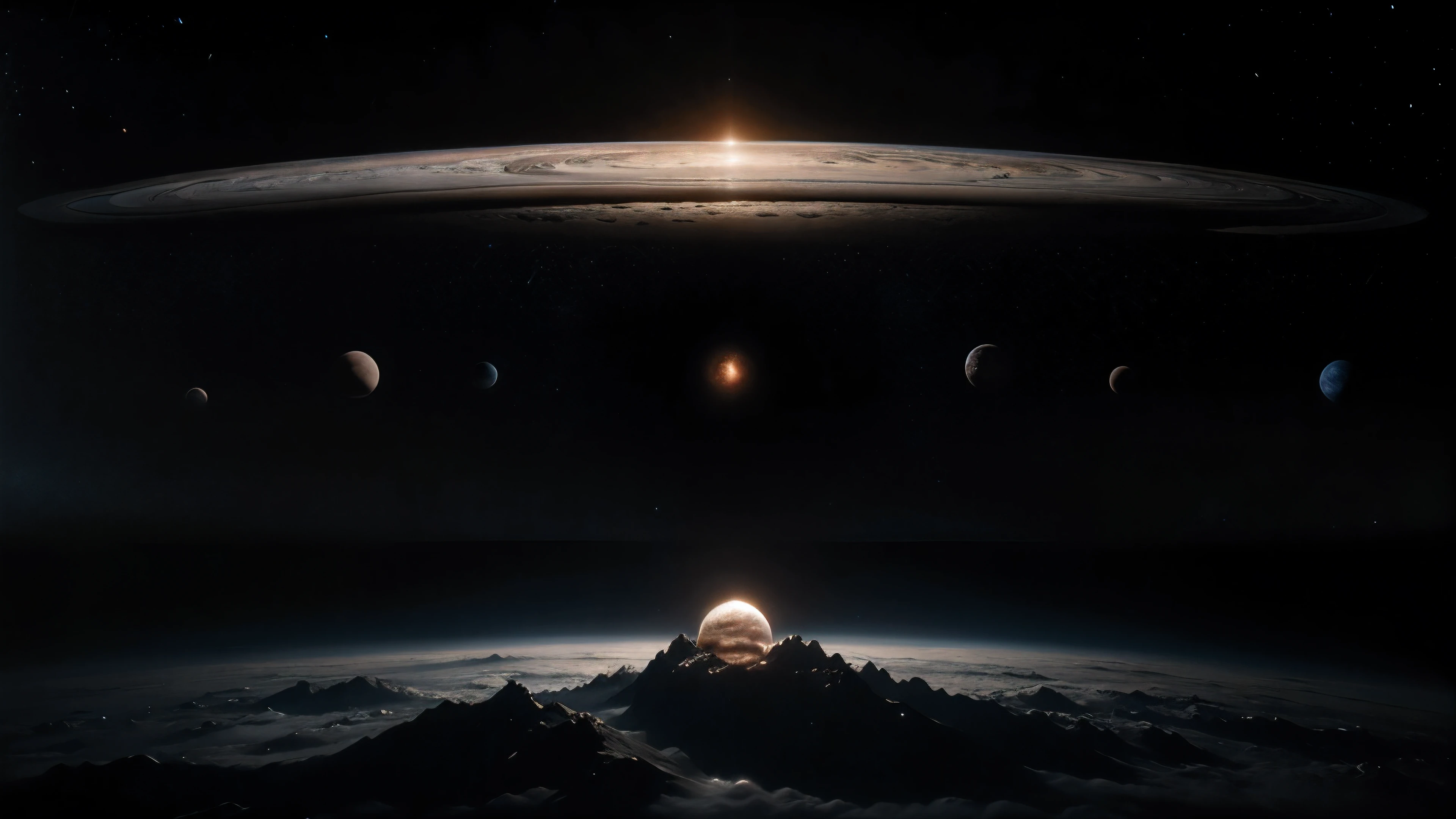 landscape, black color palette, space, negro, planets, stars, 4k, giant, resolution, magnificent, gray, white
