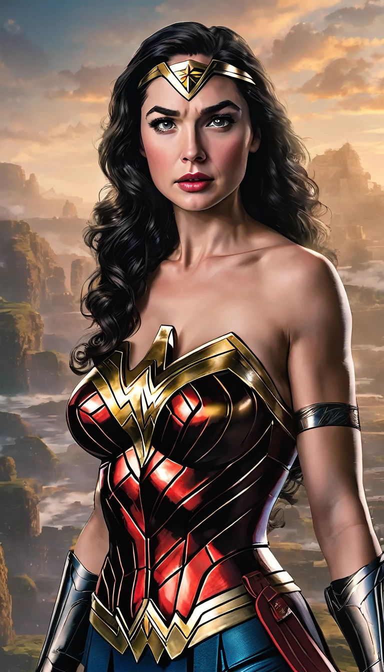 Wonder Woman, Looking up (towards the camera) (perspective from above) while it's raining