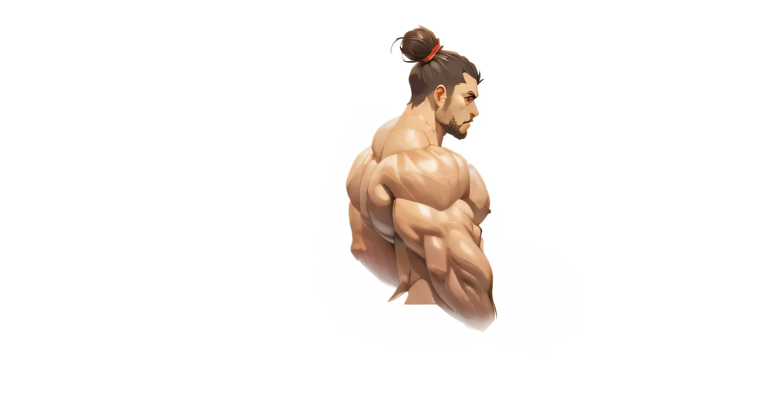 Character angle remains unchanged，Posture unchanged，Just need to express the muscle structure more reasonably and clearly.，Strong muscle three-dimensional sense，Strong sense of volume，The structure is clear，Clear lines，The deltoid muscle of the left shoulder should be visible，The body proportions should be reasonable。