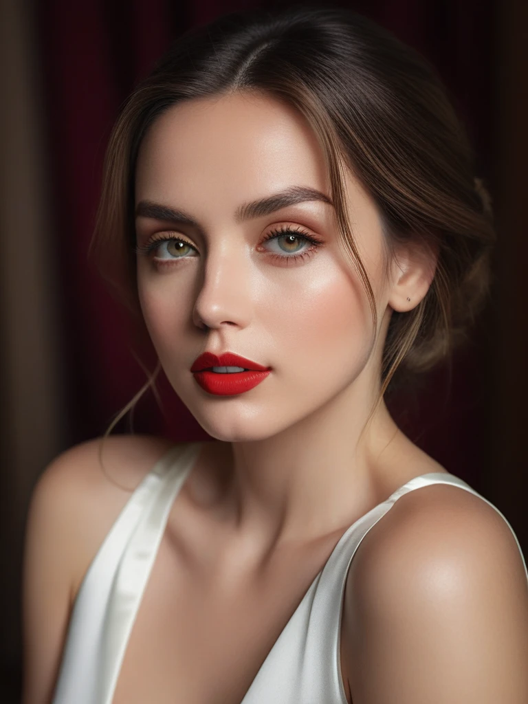 (best quality,4k,8k,highres,masterpiece:1.2),ultra-detailed,(realistic,photorealistic,photo-realistic:1.37),beautiful eyes,beautiful lips,detailed face,red lipstick,gorgeous woman,white dress,elegant fashion model,elegant look,long eyelashes,confident expression,flawless skin,posing gracefully,flowing fabric,soft and silky material,graceful movement,vibrant colors,artistic lighting,studio photo shoot, dreamy atmosphere