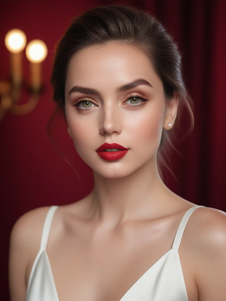 (best quality,4k,8k,highres,masterpiece:1.2),ultra-detailed,(realistic,photorealistic,photo-realistic:1.37),beautiful eyes,beautiful lips,detailed face,red lipstick,gorgeous woman,white dress,elegant fashion model,elegant look,long eyelashes,confident expression,flawless skin,posing gracefully,flowing fabric,soft and silky material,graceful movement,vibrant colors,artistic lighting,studio photo shoot, dreamy atmosphere