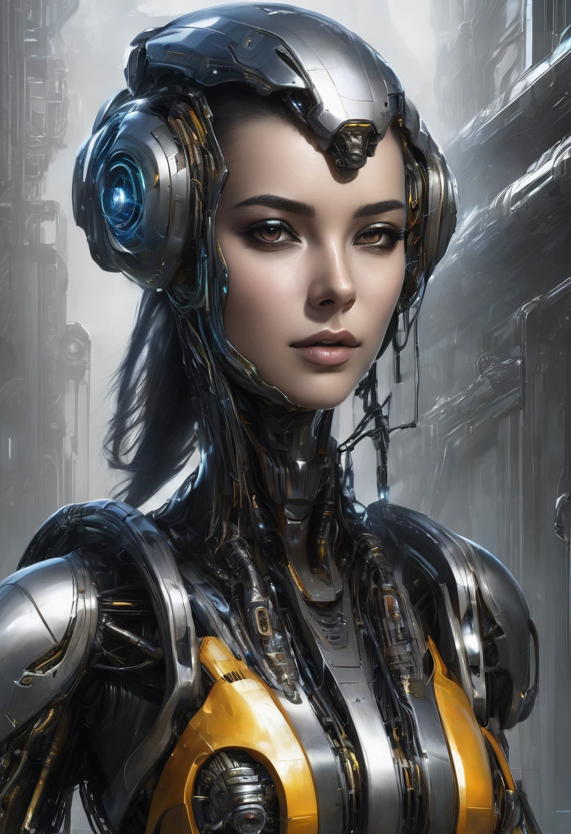 female face, female, robust young engineer with cybernetic enhancements, difficult, elegant, very detailed, digital painting, ArtStation, conceptual art, smooth, Sharp Focus, illustration, Giger's art, Greg Rutkowski and Alphonse Mucha, beautiful dramatic lighting