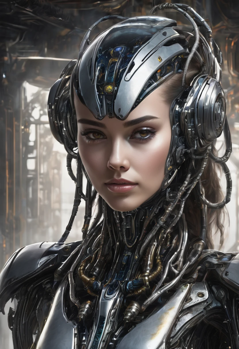 female face, female, robust young engineer with cybernetic enhancements,  difficult, elegant, very detailed, digital painting, ArtStation, conceptual art, smooth, Sharp Focus, illustration, Giger&#39;s art, Greg Rutkowski and Alphonse Mucha, beautiful dramatic lighting