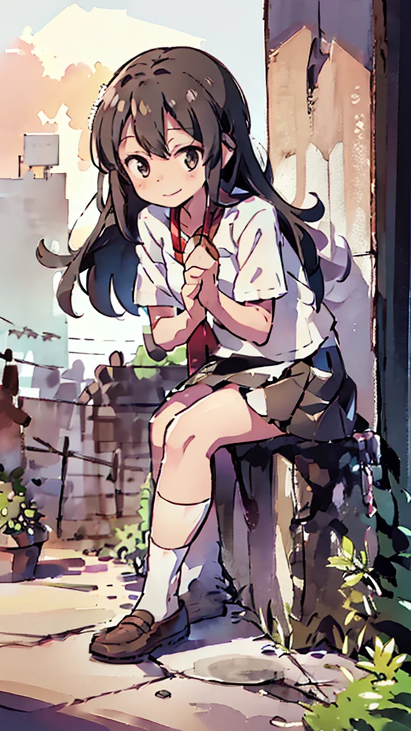 Black gal、bad、Mischievous Smile、Gal Makeup、Naughty、long hair、Blonde、Sunburn、Brown Skin、Nsfw、masterpiece, high quality, 4K, HDR,, Stable Diffusion prompt: with , wearing a white blouse and Brown skirt, white panties visible, navy socks and brown loafers, in a state of arousal and trembling with sexual climax,simple illustration style, In a nichijou (everyday life) setting