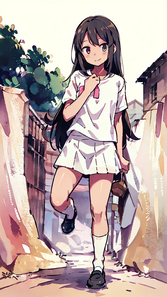 Black gal、bad、Mischievous Smile、Gal Makeup、Naughty、long hair、Blonde、Sunburn、Brown Skin、Nsfw、masterpiece, high quality, 4K, HDR,, Stable Diffusion prompt: with , wearing a white blouse and Brown skirt, white panties visible, navy socks and brown loafers, in a state of arousal and trembling with sexual climax,simple illustration style, In a nichijou (everyday life) setting