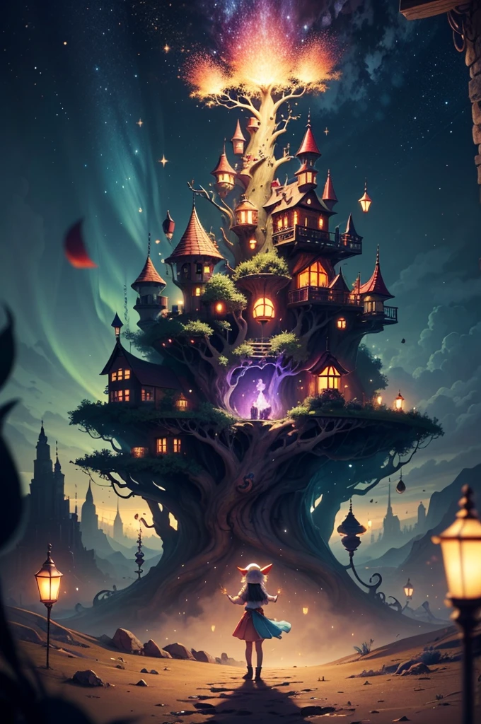 Create a vibrant and enchanting eBook cover for a children's book titled "The Great Adventures of Lila and Ben in the Land of Dreams." The cover should capture the magical essence of the story and attract young readers. Key elements to include:
Characters:
Lila: A young girl with bright, curious eyes and a playful smile. She has long, flowing hair, possibly adorned with a flower or a small accessory.
Ben: Her older brother, with a confident and protective demeanor. He should have short, tousled hair and a friendly expression.
Setting:
The background should depict a fantastical landscape from the Land of Dreams, filled with vibrant colors and whimsical elements.
Include elements like a lush, enchanted forest, a towering ancient tree with a small door, and a magical sky with sparkling stars or a glowing aurora.
Fantasy Elements:
Magical creatures such as a small, friendly elf (Niko) and a young dragon (Pyro) should be included, adding to the fantasy feel.
Incorporate elements like sparkling dust, floating lanterns, and glowing orbs to enhance the magical atmosphere.
Title and Author:
The title "The Great Adventures of Lila and Ben in the Land of Dreams" should be prominently displayed at the top, with playful and whimsical font style.
The author’s name (Your Name) should be placed at the bottom, in a simpler, complementary font.
Color Scheme:
Use a palette of bright and enchanting colors such as blues, purples, pinks, and greens to create a magical and inviting look.
Ensure the colors are vibrant and eye-catching to attract young readers.
Additional Elements:
Add small details like sparkles, swirls, and other magical accents around the characters and title to give a sense of wonder and adventure.
The overall feel of the cover should be one of magic, adventure, and warmth, inviting children to dive into the fantastical journey of Lila and Ben.