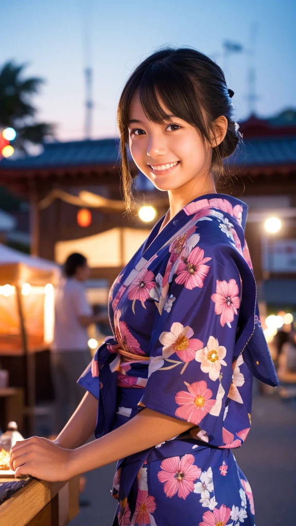 Summer festival,high school student,beautiful girl,night,yukata,smile