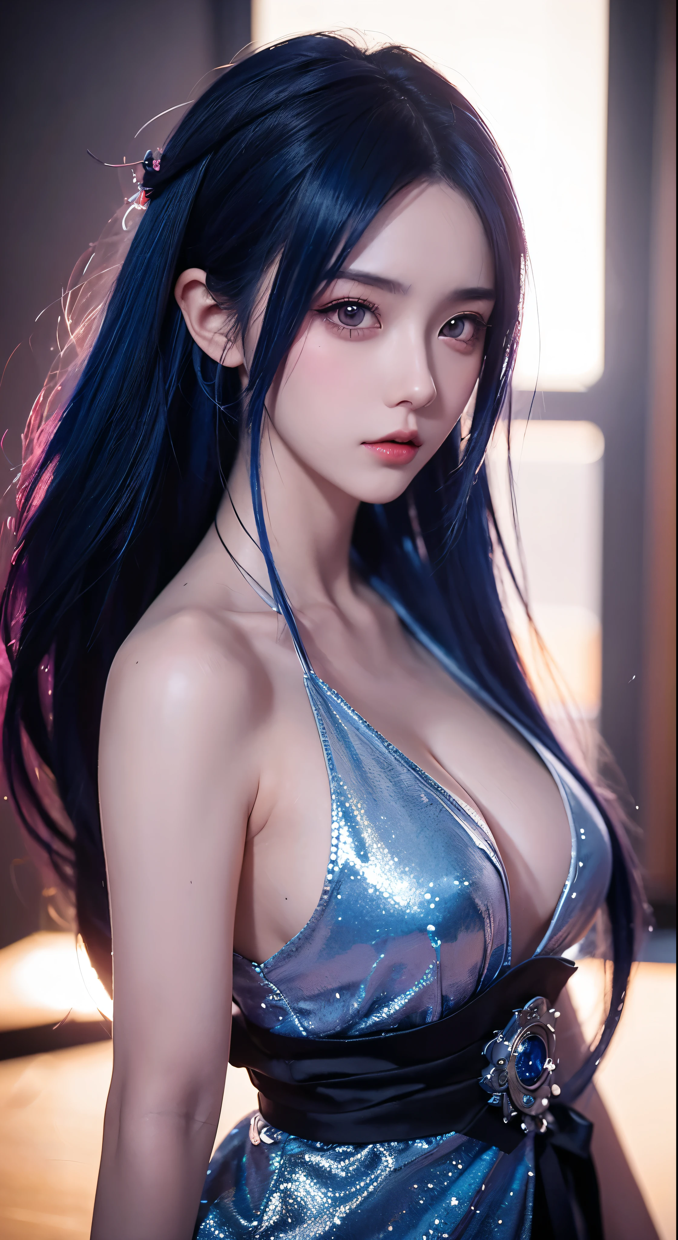 There is a blue-haired woman, Guweiz style art, Guweiz, beautiful character painting, Guweiz in ArtStation Pixiv, Guweiz in Pixiv ArtStation, stunning anime face portrait, beautiful digital art, Wlop Rossdraws, Guweiz Masterpiece, detailed digital anime art  