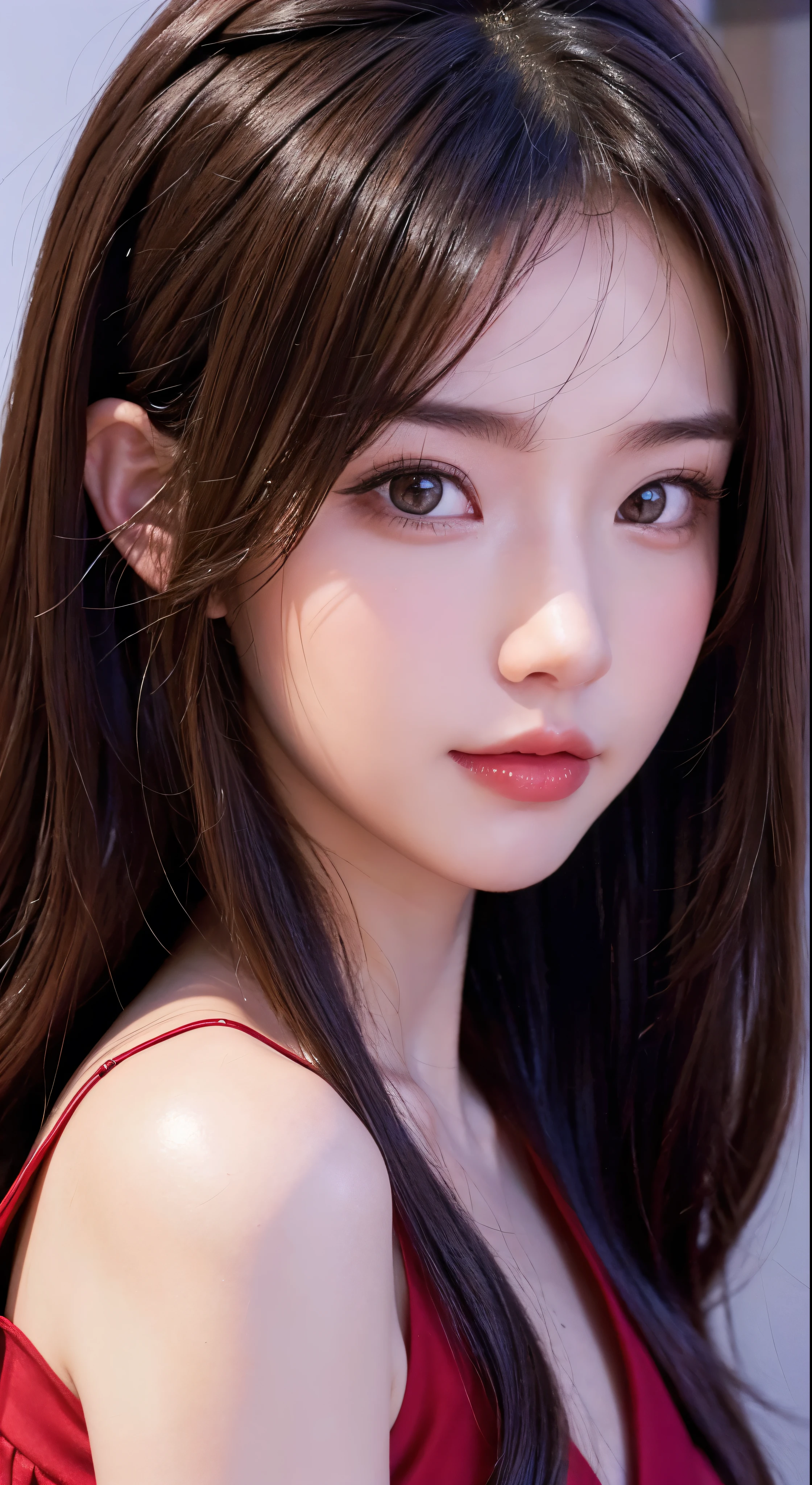 with high definition images,Chestnut-haired woman、Gwaizスタイルのアート、Gwaiz、Beautiful character painting、ArtStation PixivのGwaiz、Pixiv ArtStationのGwaiz、Stunning face portrait、Beautiful digital art、In a red dress、A masterpiece by Guweiz、It has facial details and detailed digital art