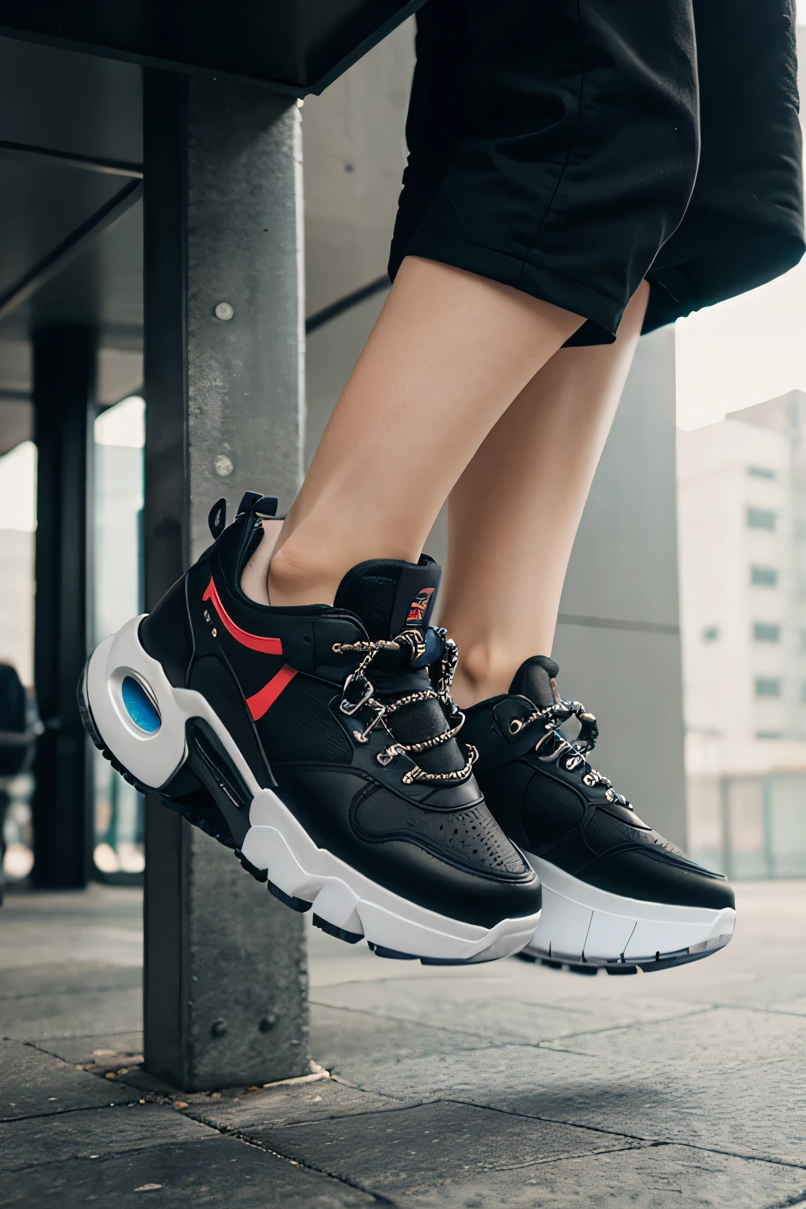 sneakers, platform, futuristic, air purifier, straps, chains