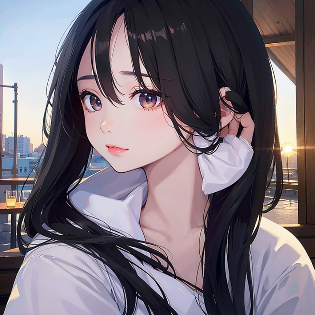 masterpiece, Best Quality, Very detailed, 1 girl beautiful face, Long black hair in a ponytail, Very detailed eyes, bright Eyes, evening, penis in the face, big penis, penis over one eye