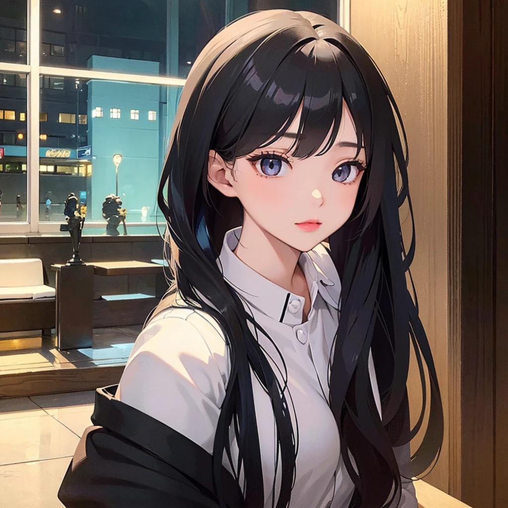 masterpiece, Best Quality, Very detailed, 1 girl beautiful face, Long black hair in a ponytail, Very detailed eyes, bright Eyes, evening, penis in the face, big penis, penis over one eye. 