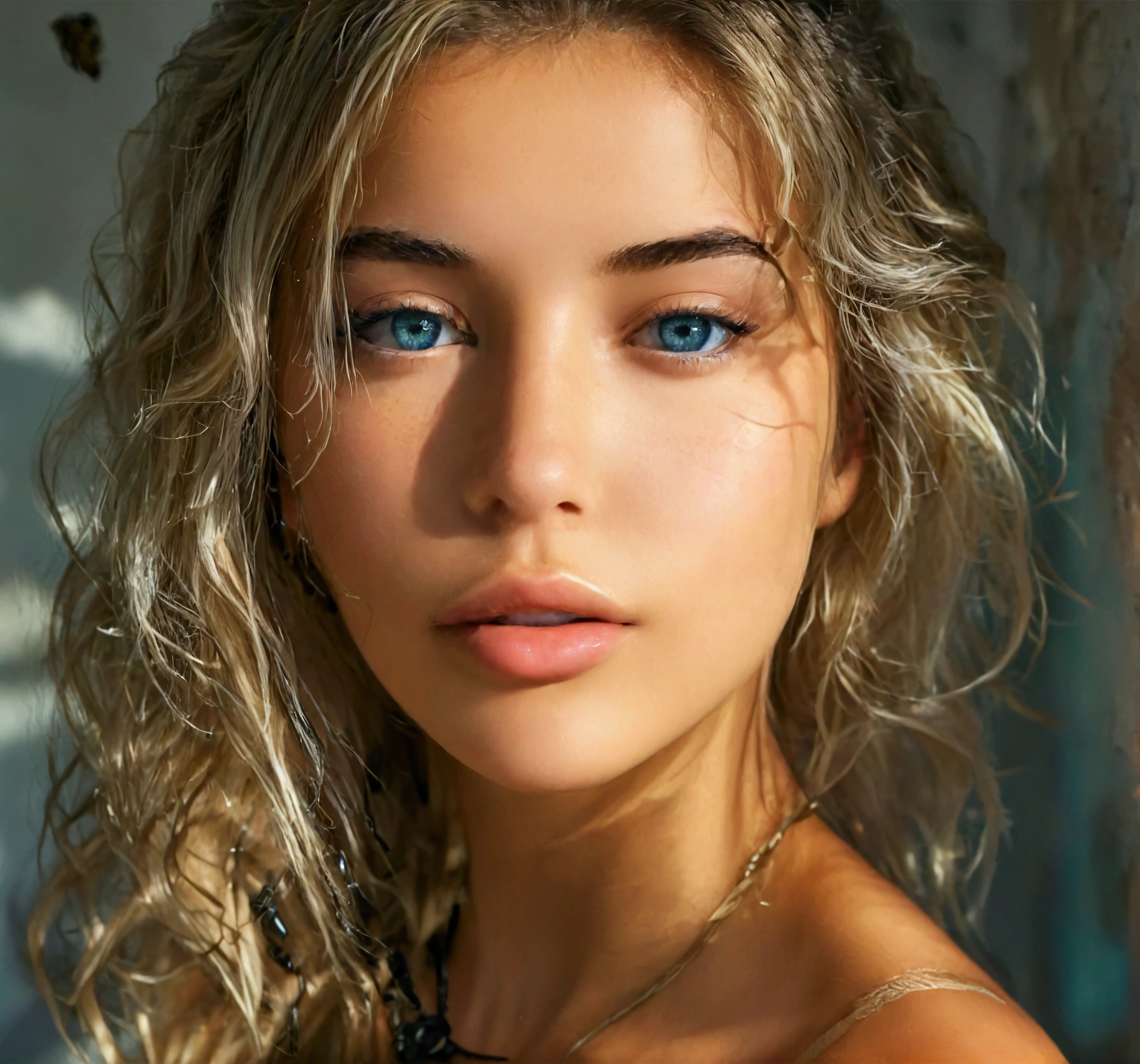 "High-quality","masterpice", detailed, realism, ultra-realism, now let's list all the characteristics of Isabela Silva Oliveira, the perfect face, very attractive, beautiful 20-year-old Spanish blonde girl, blues eyes, medium-lenght hair and natural light blues eyes, looking directly at the camera, hot, sensual, most beautiful, round face, good chin, best features, skin and hair with high texture, amazing blues eyes and blonde hair, Her body is 1.60m t all, with a fit shape slim waist, large bust, long hair, medium buttocks