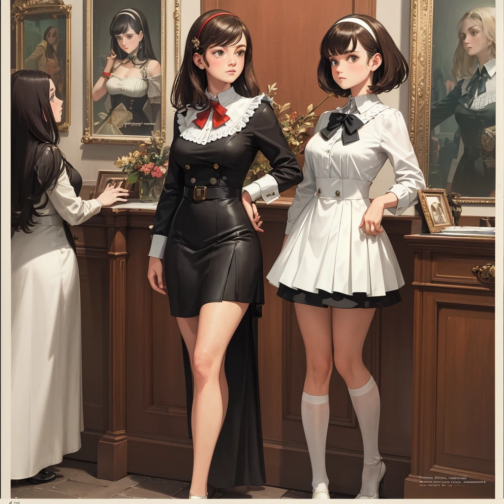 (masterpiece), (best quality), (The finest details), (General view from a distance), (Paper with worn edges), (Secondary Color: Cinnamon), A very beautiful group of schoolgirls,Sexy pose, very detailed face, Retro poster 60s with futuristic lettering', Western Future Scenery, night (Many stars, moon), shadow (detailed, Strong contrast)