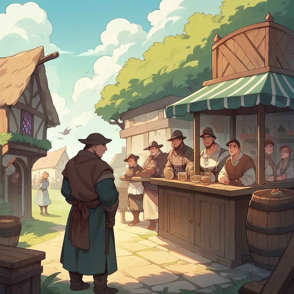 A large underground bar in a medieval fantasy style　There are a lot of people