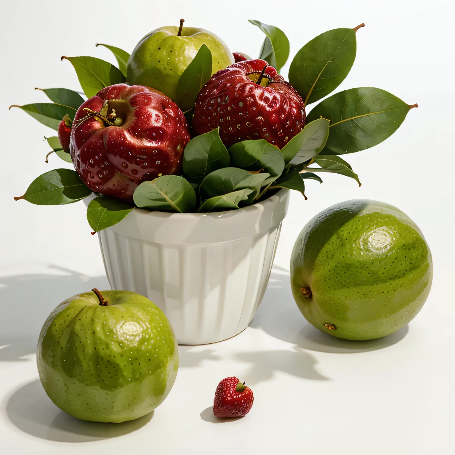 some guavas, white background, fresh fruit