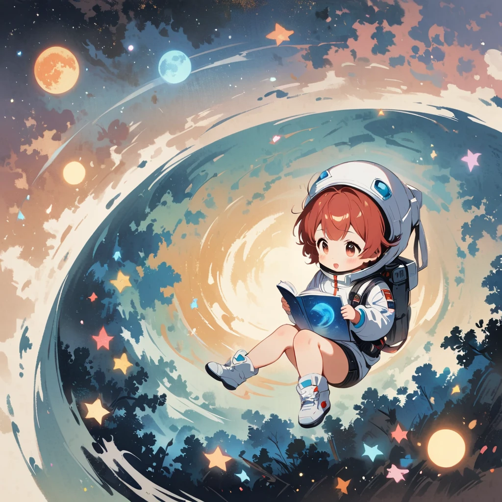 boy in space suit Floating in space sitting on a fried egg surrounded by the milky way universe lovely