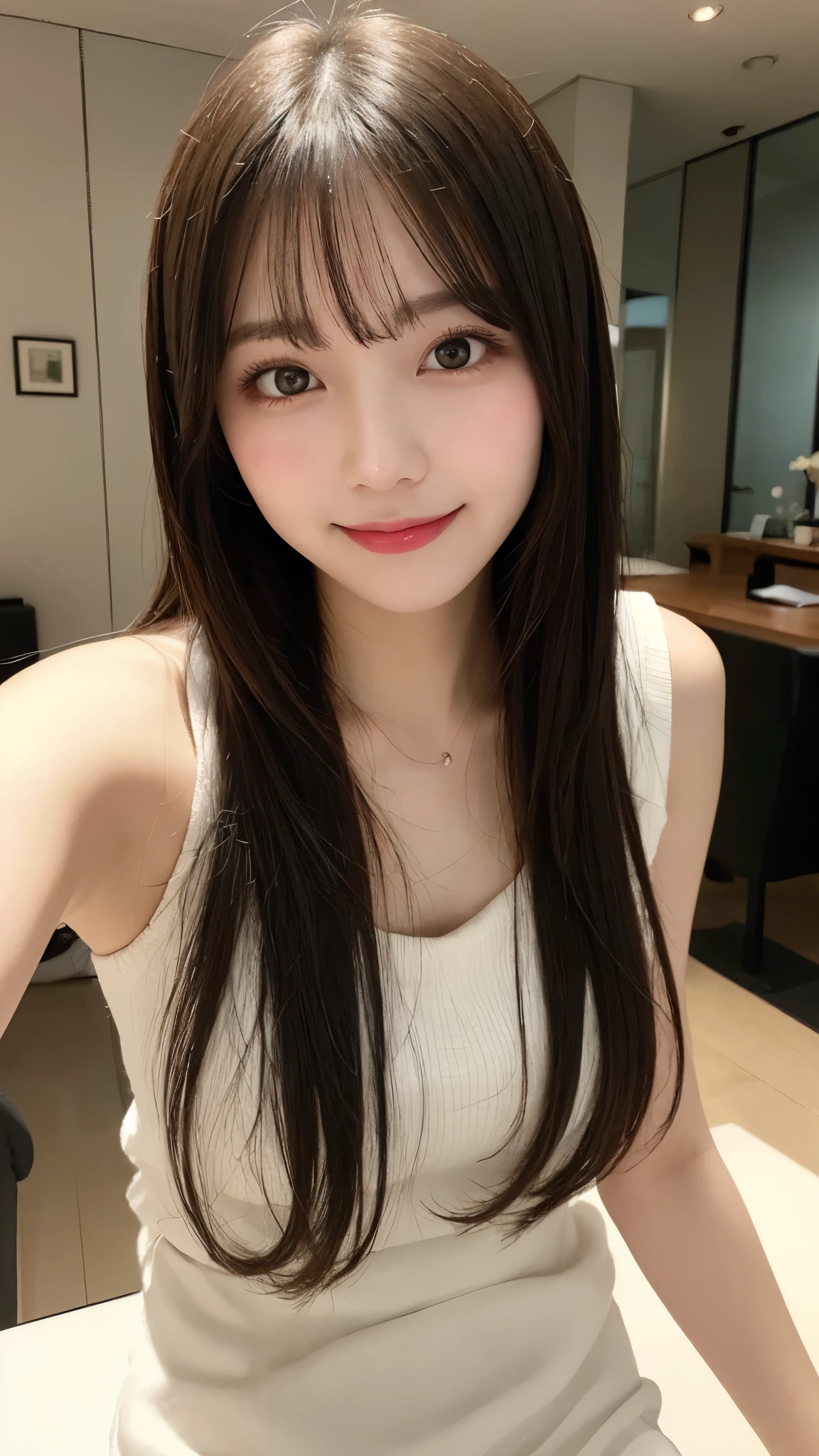 Tabletop, Highest quality, shape, Very detailed, finely, High resolution, 8k wallpaper, 完璧なダイナミックな構shape, Beautiful and detailed,ランダムなcute髪,,Natural color lip, Bold sexy pose,smile、20-year-old girl、cute、Looking into the camera,Always blur the background,Perfect and beautiful face,Slim face and figure,Big eyes、Putting on gal makeup,Small face,Shooting from below、smile,Blurred Background,Elegant feminine face、Cyberpunk Fashion、smile、Change pose randomly、Randomly change the shooting angle and position、One person