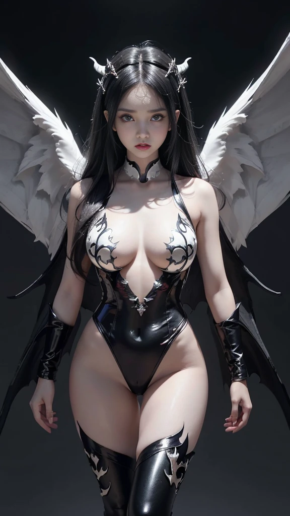 emphasis on wings, wings on shoulder, Angel wings and devil wings, white wings and black wings, (Realistic picture, highest resolution, 16ก), (A demon god with wide wings and enormous power on his shoulders..., Twelve wings on the shoulders., black bat wings:1.3 white angel wings:1.5), 6 angel wings, 6 devil wings, (Beautiful girl with two meter long hair, shiny black hairงาม, Smooth white skin, Lips are very red.), ((stand, already)), (big breasts, หัวBig tits), (gigantic breast, breast augmentation, Breast 400 cc., small waist, hips raised, small thighs, Long legs), A gigantic rift, large breasts, (dynamic poses), (Armor that slightly conceals the body), Separate theme, (Angel wings and devil wings), floating in the air above the groundดิน, background darkness, Embraced with twelve wings, The horns that grow from the head are like a crown., He who has light, wears little armor, There is power coming out of the body., sparkling wings, white light black light, amazing wings, beautiful gesture, 8K resolution, Resolution 4000 x 2250 pixels, beautiful gesture, Angel wings and devil wings, (Realistic picture, highest resolution, 16K), (A demon god with wide wings and enormous power on his shoulders.., Twelve wings on the shoulders., black bat wings:1.3 white angel wings:1.5), Angel wings and devil wings, white wings and black wings,, Have wings 100 Have wings 1000, Angel wings and bat wings, wings inserted between wings, 12 wings, 6 angel wings, 6 bat wings, Angel wings and devil wings, white wings and black wings,, (Beautiful girl with two meter long hair, shiny black hair, Smooth white skin, Lips are very red.), very long hair, ((stand, toe)), (big breastsโต, หัวBig tits), (gigantic breast, small waist, hips raised, small thighs, Long legs), (dynamic poses), (black and white leotard, There are beautiful patterns., Decorated with gold embroidery., Show off your chest), Separate theme, (Angel Wings and Demon Lord Wings), floating in the air above the ground, background darkness, Embraced with twelve wings, He is white and black., A rainbow glow on the back of the head, The most busty breasts, Big tits, universe backdrop, dynamic gesture, Drive the skin, Smooth white skin, (The wings are in layers, alternating with white, alternating with black. The wings are alternating with layers of white, alternating with layers of black, and alternating again.), gold pattern set