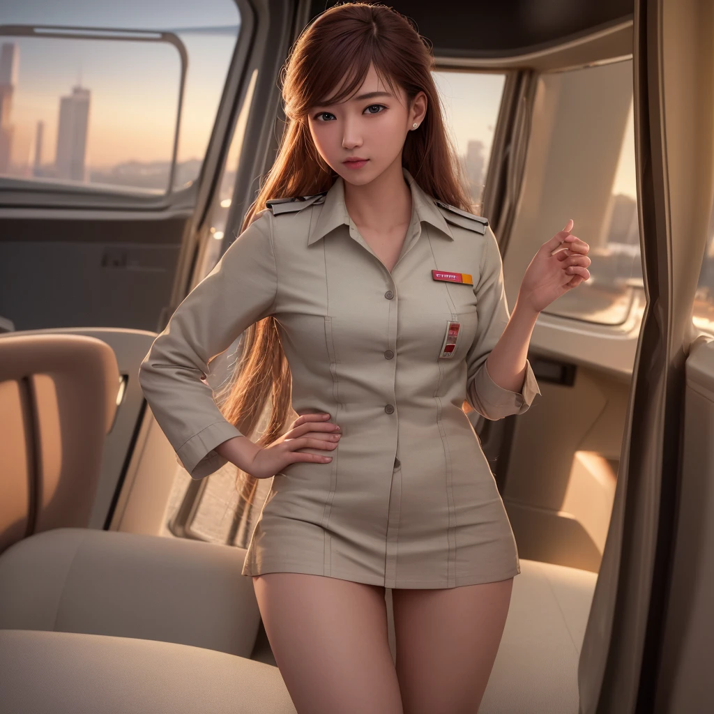 best quality,(RAW photos:1.2),(masterpiece:1.4),(Reality:1.4),(high resolution:1.4), 1 Girl, Depth of Field, Airline stewardess, Complex details,8K, Extremely detailed, Perfect lighting, Epic Background