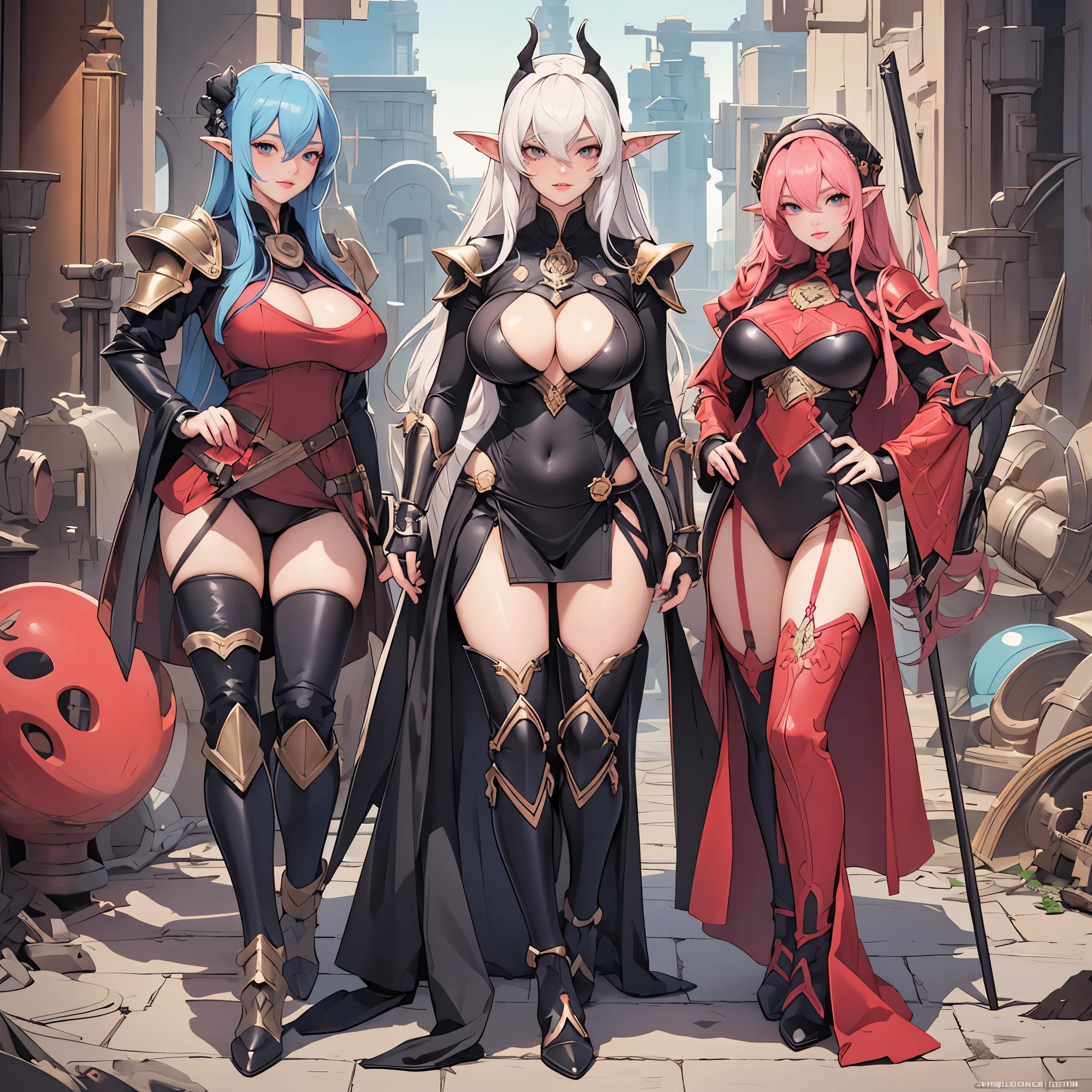 beautiful woman, (big breasts:1.3), rogue tiefling, light armor, anime illustration, photorealistic, fantasy, comic, manga, perfect body proportions with generous curves