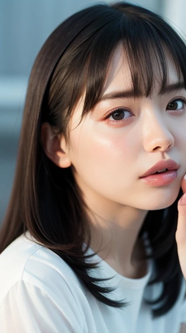 girl,(RAW Photos, Highest quality), (Realistic, photo-Realistic:1.4), masterpiece, Very delicate and beautiful, Very detailed, 2k wallpaper, wonderful, In detail, Very detailed CG unity 8k wallpaper, Very detailed, High resolution, Soft Light, 美しい詳細なgirl, Very detailed , Beautiful and detailed nose, Beautiful attention to detail,Cinema Lighting,Perfect Anatomy,Slender body,Close ~ eyes、
Wearing a white see-through mini T-shirt,(Bokeh:1.2),
((Kissing Face:1.6))、(Approaching the camera from the front、looking at the camera:1.5)、(Stick your lips out、stick out your tongue)、(Seductive look)、(Licking my lips、get your tongue licked)、Detailed nose、Detailed lips、Detailed tongue、Detailed teeth、Kissed、i want to kiss you、Deep Kiss、The liquid wetted my tongue.、