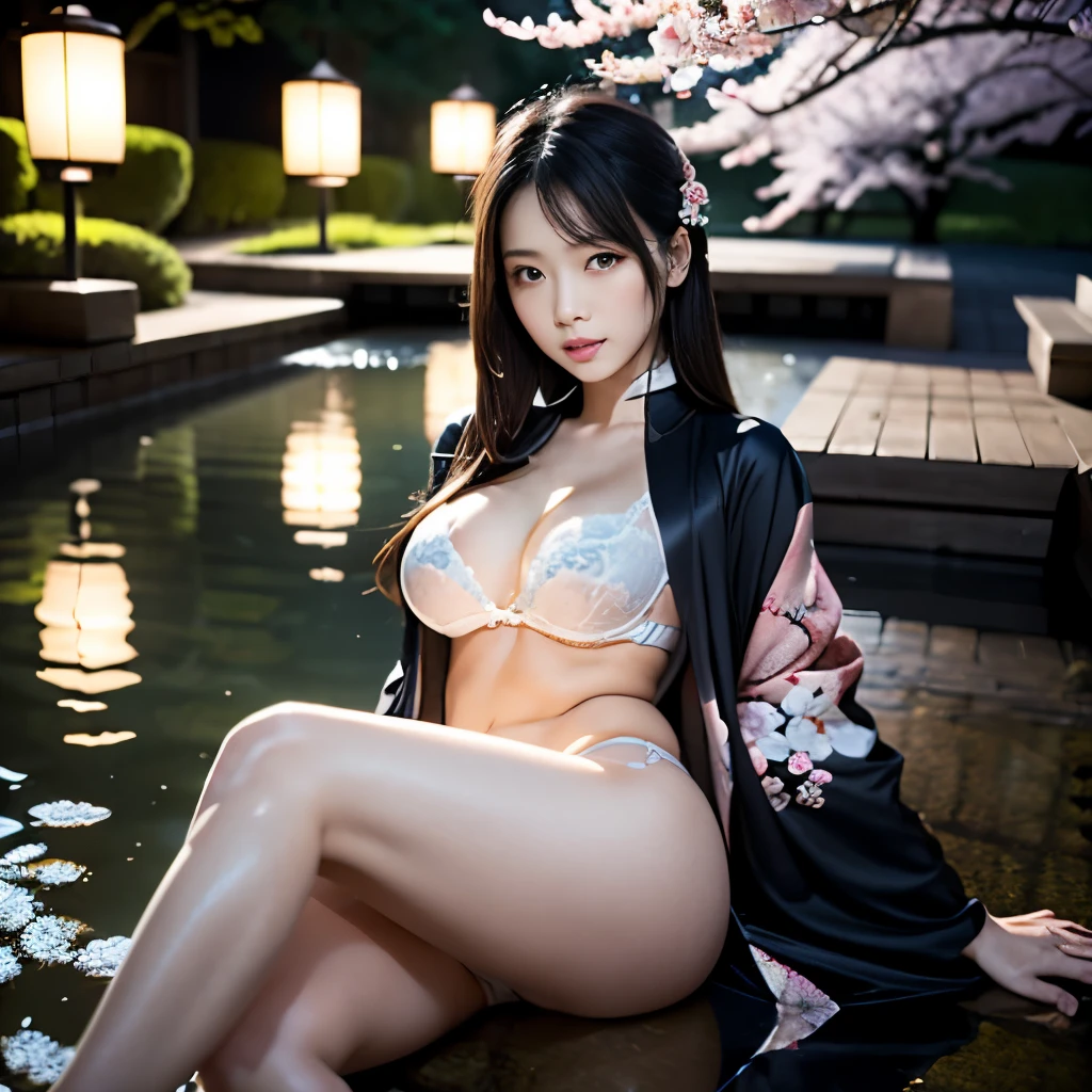 explanation: This scene、Under the beautiful moonlight、It takes place in a traditional Japanese garden.。, Characterized by elegant and mysterious young beauty. She is wearing a modern take on traditional kimono.。, Deep purple with delicate floral patterns emerging in the moonlight. The sleeves of her kimono flow gracefully with her movements..
Her hair is long, Flowing black hair, partially tied、Adorned with delicate floral accessories. That expression is fleeting yet captivating, With eyes that hide a deep mystery.
background, The moonlit pond reflects her like a mirror. The surrounding area features cherry blossom trees swaying in the breeze and stone lanterns standing quietly., Enhance the fantastical atmosphere of the scene.
The camerawork focuses on her facial expressions and the details of her kimono., Creates a delicate yet sensual atmosphere. The lighting is a perfect blend of moonlight and garden lights。, Emphasizing the texture of the skin and the transparency of the kimono fabric.
This image embodies exactly that. "Ultimate Eros," An artistic fusion of beauty and sensuality.
A discreet yet erotic pose. One leg is slightly visible from the hem of the kimono., Illuminated by the moonlight, Show off your beautiful curves. The other hand is gently touching the collar of the kimono., Implying a strong attraction.
Symbolizing traditional Japanese beauty、A setting that incorporates modern sensuality. Under her clothes, Thin underwear that resembles skin texture is faintly visible., Enhances sensitivity and eroticism. Underwear designed with traditional patterns, Contrasting with her skin.
The natural surroundings accentuate this sensual scene. Sometimes, cherry blossoms fall on her, Highlighting her fragile beauty. The surface of the pond reflects her image, Creates a double beauty effect.
The last image is not just an erotic depiction.、