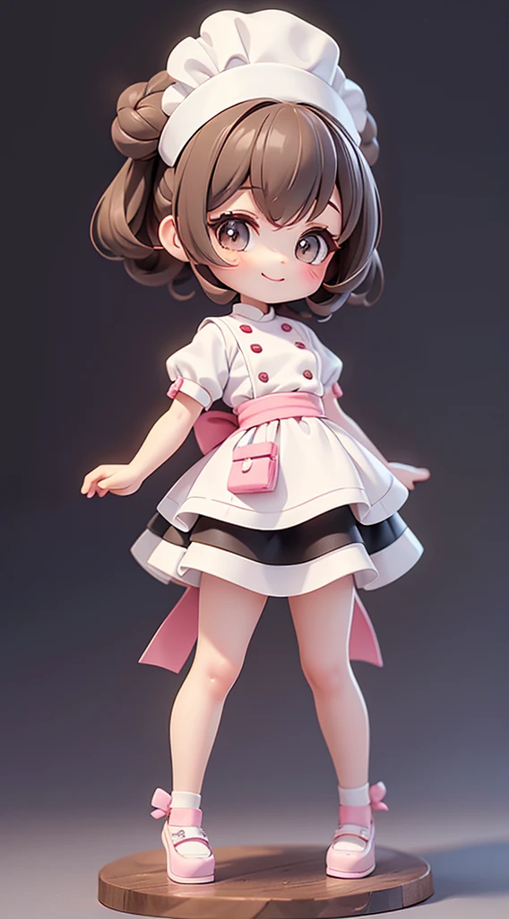 Theme: cute pastry chef,Make a series of adorable baby chibi style african dolls, Each one is rich in details,Resolution reaches 8K. All dolls should follow the same solid background pattern,And complete in the image, show (whole body, Including legs: 1.5)
Mini chef doll: Call her Marina. She must have short dark brown hair. Your eyes should be large and expressive, With long eyelashes and rosy cheeks. The smile is delicate and fair. Sophie must wear a chef's uniform, Striped pants and a fancy chef hat. She must have a chocolate Commodore in her hand. Certifique-se de adicionar detalhes nas clothing, Such as buttons and pockets, Beautiful shoes must be shaded, Hair texture and details, clothing, Candy utensils, Make them more lovely and charming.