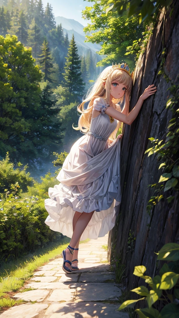 Princess, princess dress, long dress, crown, climbing, climbing up