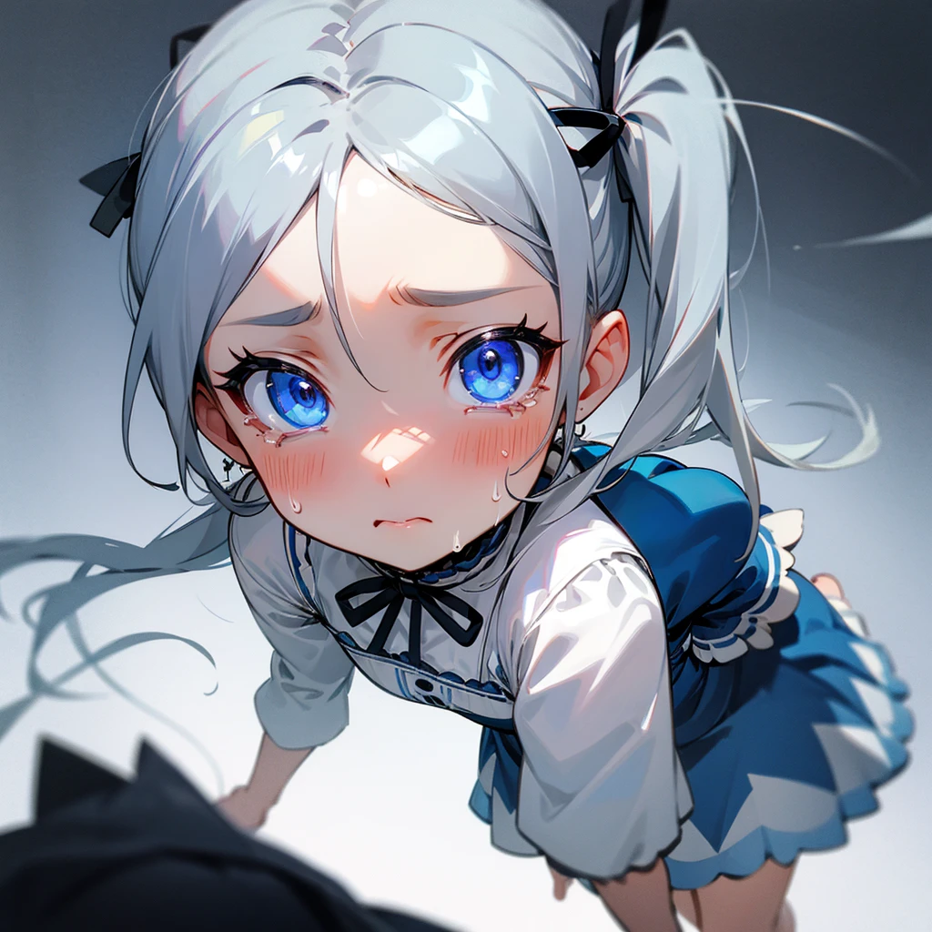 Gray Hair、girl、Crying face、whole body、Twin tails、blue eyes、dress