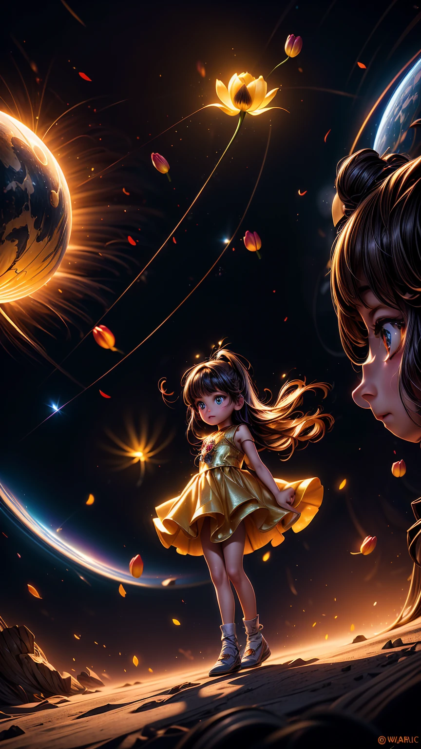 a giant tulip floating in space,cinematic lighting,highly detailed,intricate petals,glowing bioluminescent,vibrant colors,sci-fi atmosphere,dramatic lighting,photorealistic,8k,award winning digital art,masterpiece