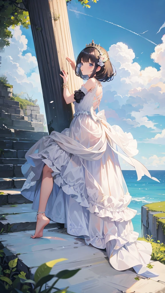 Princess, princess dress, long dress, crown, climbing, climbing up