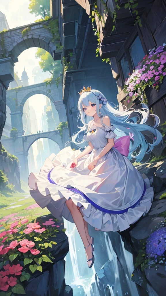 Princess, princess dress, long dress, crown, climbing, climbing up