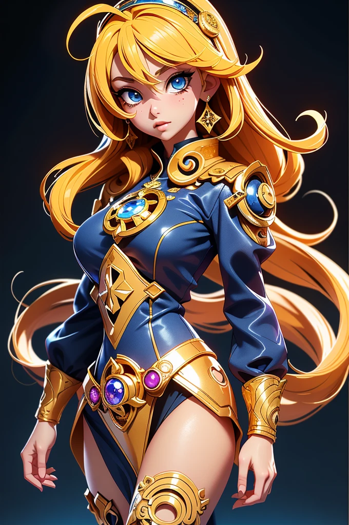((gorgeous))((masterpiece))((anime style))((CUTE dress))((blue eyes))((perfect quality)),( (occult clothing)) ((astrology clothing)), ((SOLO)),((gold hair)), looking at viewer, cowboy shot, 1girl, lofi,ASUKA