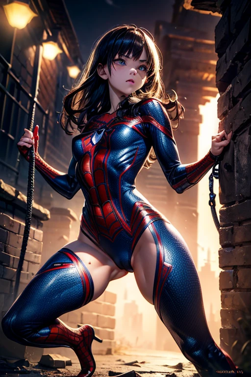 girl, comic accurate Spider Man costume, combat stance, highly detailed, vibrant appearance, creative behavior, extremly detailed, imaginative, sensual, spontaneous, small breasts, sexi, highest quality, skin texture, intricate details, (cinematic lighting), RAW photo, 8k, masterpiece,best quality,ultra-detailed,very detailed illustrations,extremely detailed,intricate details,highres,super complex details,extremely detailed 8k cg wallpaper,