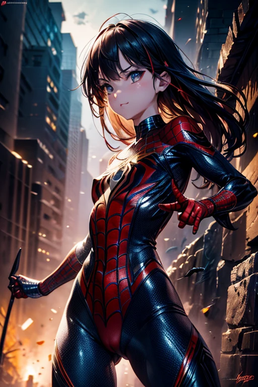 girl, comic accurate Spider Man costume, combat stance, highly detailed, vibrant appearance, creative behavior, extremly detailed, imaginative, sensual, spontaneous, small breasts, sexi, highest quality, skin texture, intricate details, (cinematic lighting), RAW photo, 8k, masterpiece,best quality,ultra-detailed,very detailed illustrations,extremely detailed,intricate details,highres,super complex details,extremely detailed 8k cg wallpaper,