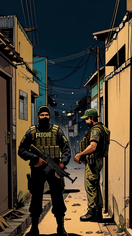Armed drug traffickers in Brazilian favela.