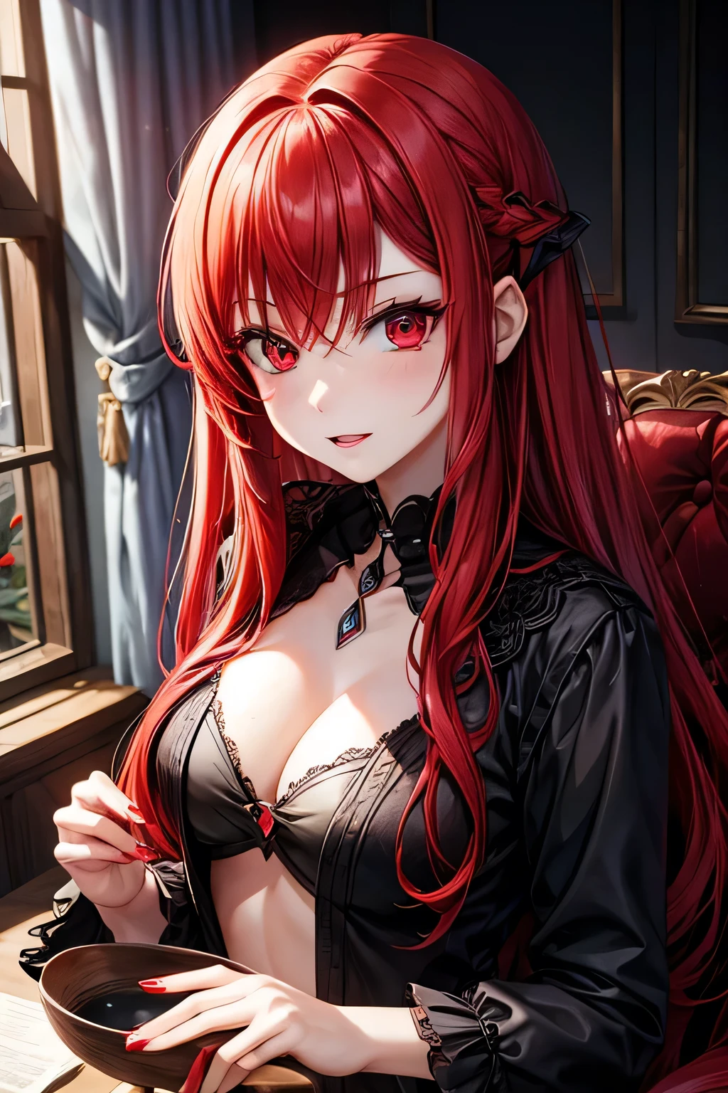 woman red hair red eyes vampire
