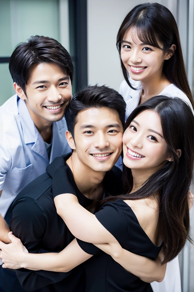 dentist　men and women　３people　くろ色の医療スクラブ着用 日本people 黒髪 20代後半　Main upper body　smile　　Black　少people数