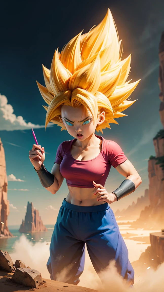 Skye from Paw Patrol, Written by hand, Pencil Ink, caulifla, dragon ball artstyle, Wild Spiked Blonde Saiyan Hair, Toriyama Meifeng, Dragon Ball concept art, Inspired by Seki Toriyama, Dragon Ball Style, Art HD, Dragon Ball characters, Dragon Ball Style Z