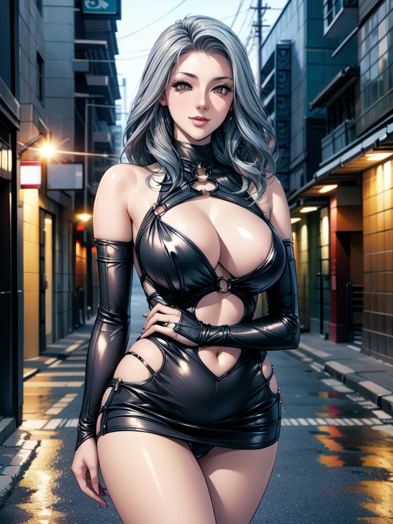 (masterpiece, best quality:1.2), cowboy shot, solo, 1girl, carla cromwell, silver hair, evil smile, circlet, ((bodycon)), , micro skirt, navel cutout, purple dress, shiny clothes, jewelery ,incredibly absurdres,thighs,realistic,reality,hetero, best quality:1.4, intricate details, sharp focus, highres, elaborate atmosphere:0.90, 8K, 4K, UHD, 32k UHD resolution, Ultra Detailed 8K CG, ultra high res, High quality texture, High quality shadows, vivid colors, detailed eyes, depth of field, soft lighting, masterpiece, best quality, intricate, (lens reflection: 0.7), (flowering: 0.7), particle effects, ray tracing, tone mapping, highly detailed, concept art, smooth, sharp focus, dramatic lighting, highly detailed art, trending on Artstation, 8K, amazing shadows, realistic, (highly detailed background: 1.2), street, futuristic city, neon signs, bokeh, streetlights, people, ((1 boy)), cuddling, smile,