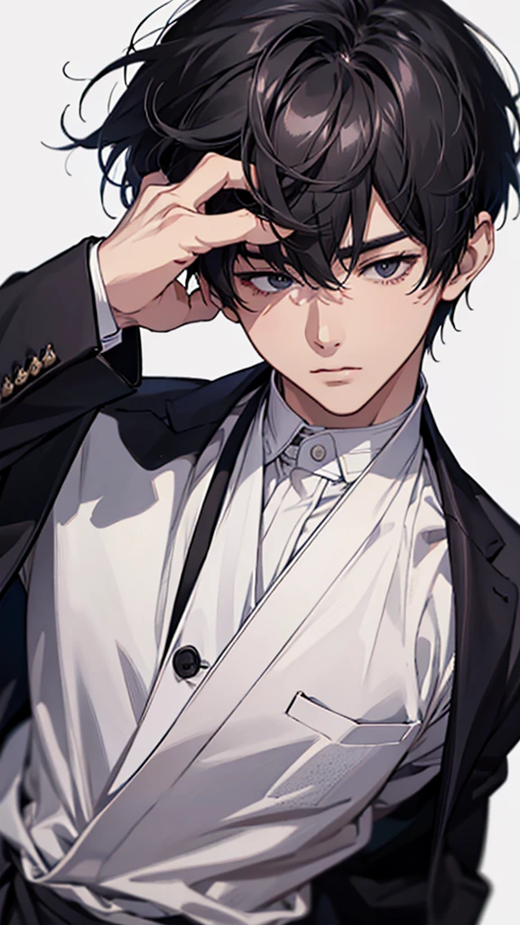 Adult man、Japanese man、Black short hair、black eye、White suit、Upper Body、I'm astonished