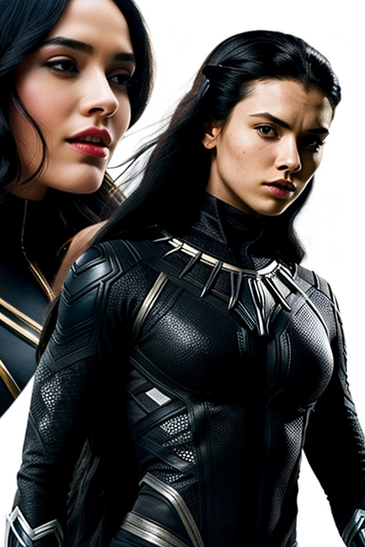 image of a mutant woman with black panther and cheetah features who is white and long black hair with white x men style