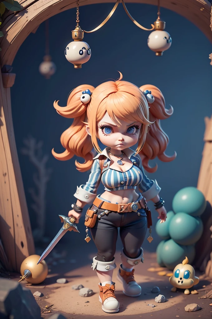 character inspired by mario bros, mic, long-sleeved blouse with black and white stripes, striped shirt, ((blouse with stripes horizontais)), blouse with stripes, different colors, Small shorts or legging pants, small waist, corpo mic, blouse with stripes, CG, striped shirt, striped sock, based on ((kingdom hearts)), (kingdom hearts), without a hat, colourful hair, , takes bowser, ((striped shirt)), subsurface alta, hight subsurface, occlusion environment, big sword in hand, greatsword, carrying sword, segurando greatsword, skin natural, ((large video game decorations)), Sword and shield, ((Metroid)), dark animals in the background, dark dolls in the scene, monsters in the scene, Panning, (very big tits), (((very big tits))), dark theme, mask covering the mouth, monsters in the background, character in the center of the scene, diffuse color blue, dark blue color, detailed, sensual ao extremo, full body