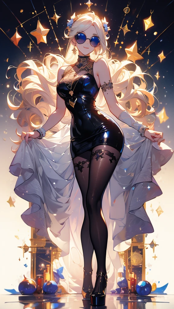 ((Best Quality)), (ultra-detailliert), ((Extremely detailed)), (Beautiful), ((Kawaii Girl)),(two side up hair)、((masutepiece)), ((Platinum Blonde Hair)), Long hair, hair between eye, Wavy Hair, Long sideburns, Jade-colored eyes, White skin,Colossal tits、Rabbit ears, Slender body, Playboy bunny, Fishnet tights, High heels , Casino, Standing,One Woman, Anime