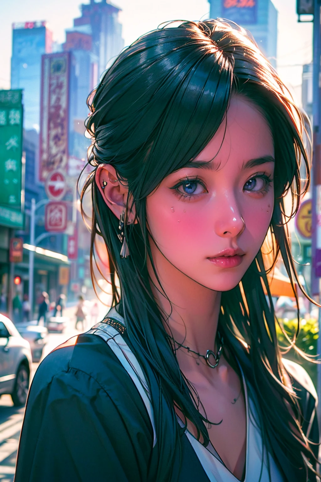 (8k, RAW Photos, Highest quality, masterpiece: 1.2), (Realistic, Realistic: 1.37), 1 girl, Urban Background, Avatar .50mm lens