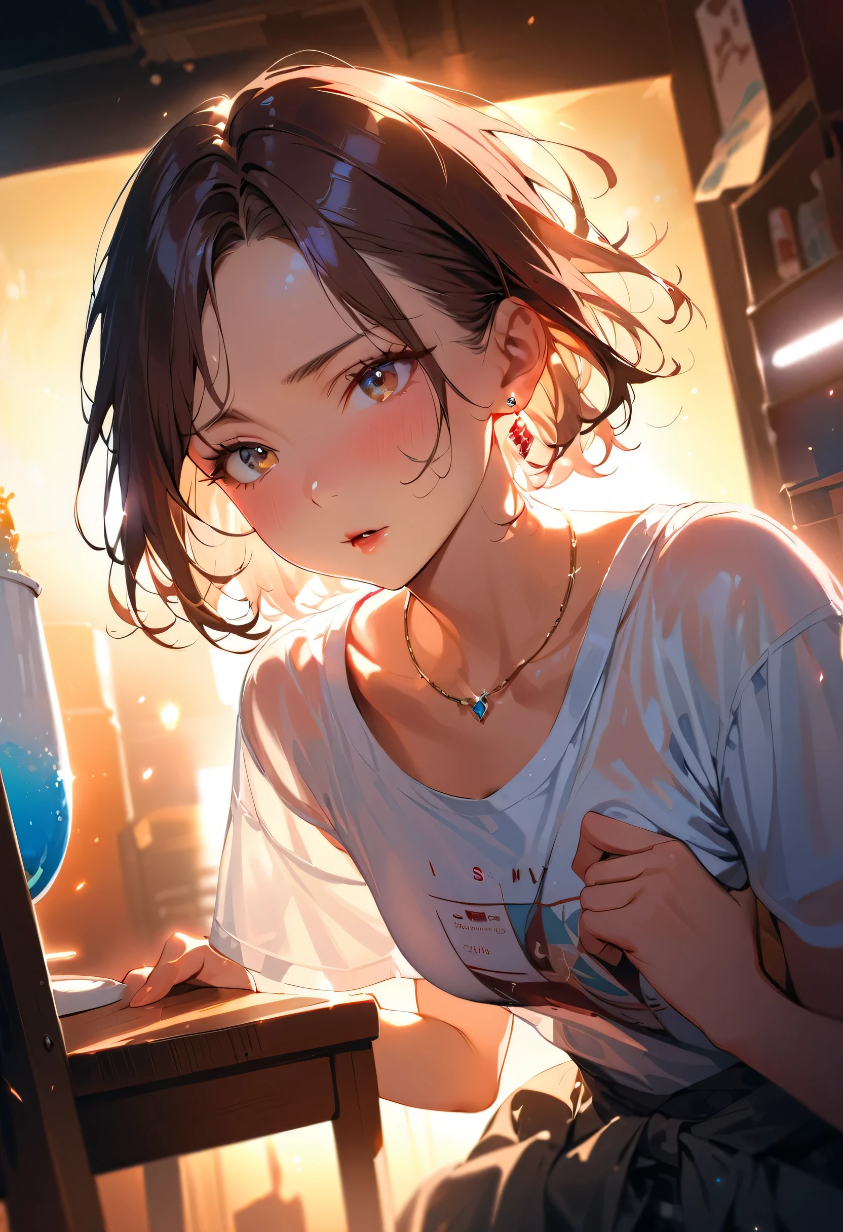masterpiece, Highest quality, (((Eating shaved ice makes me feel refreshed)))、(((I shut my eyes tightly and scream in pain)))、Raising awareness, Sax Blue, Platinum Earrings, Platinum Necklace, White Dress, One Girl, cute, (Dynamic Lighting:1.2), Cinema Lighting, Delicate facial features, Detailed eyes, Sharp pupils, Realistic student, Written boundary depth, ボケ Written boundary depth, Sharp focus, (Very detailed, bloom, Shine:1.4), Lots of little gems, (((short_hair))),　Twin tails、Earrings、Parted front hair、銀hair、Upper Body、Ultra close-up footage、She wears a see-through tank top.The top is transparent up to the chest.、See-through design。The bottoms are a very short navy blue pleated skirt.、Fits snugly around the waist。The background is simple white.、this、The text is easier to see.。The light source is a soft light from the front....、The overall atmosphere is bright and clean....。