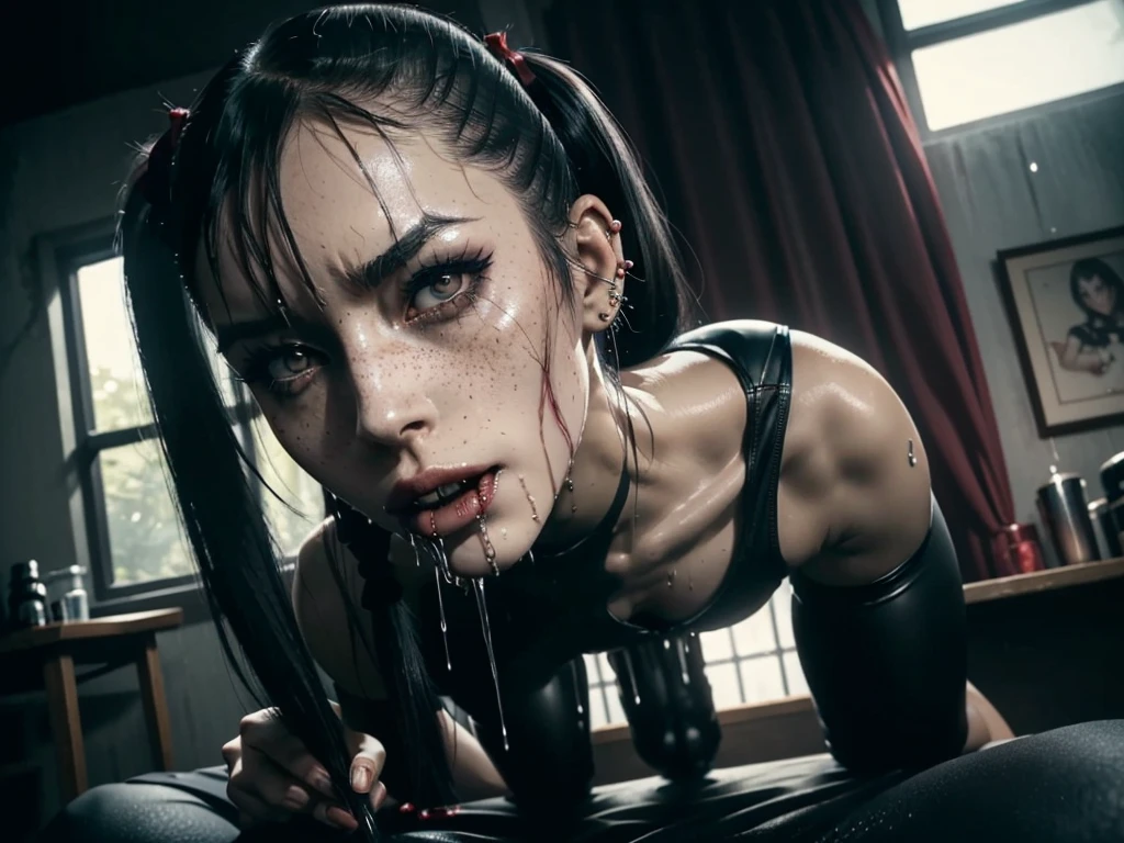 (((red dripping blood))), ((1 female vampire with sharp perfect fangs)), (She is sucking on a man's penis to the hilt), she is biting into a man's penis with her sharp fangs intense, super slutty,, POV imamate insertion, (skintight slutty and revealing bodysuit), helpless and at a giantesses mercy ,the 2 women are looking down at you at their feet, ((POV from a Giantess's soon to be human dildo)), ((skirt/pantyhose)), perfect legs and skinny thighs, pantyhose, ((perfect tight ass)), tight wet pussy, giantess, dread, impending death, sex, domination, ((Perfect eyes and face)), ((closed wet full lips)), ((perfect hands and fingers)), ((( a lot of white cum is dripping out of her pussy))), ((she has a skinny and toned strong body)), ((makeup)), ((freckles)), ((perfect eyebrows)), ((sharper edges)), ((perfect scary grey eyes)), perfect intimidating face, slut, sadistic, predatory, better detail on her skin, perfect face and strong jawline, perfect full wet lips, sadistic atmosphere, wet sweaty skin, more detail, beautiful intimidating grey eyes, ((beautiful horror)), better lighting, more toned muscles, perfect detail on her intimidating eyes, very tight underwear, ((tight pussy)), (((tighter clothing))), slutty, intense, perfect detail, tight and sexy, ((piercings)), skinny, skinny and strong, more skin showing, intense, slutty, freckles, long skinny perfect legs, scary and intense, she is a skinny and toned 25 year old sexy and perfect and intimidating Japanese/American skinny/tone futuristic evil retribuition alice, pale white skin, eye contact, (full tall body is shown), (((hair with short ponytails and bangs))), , perfect face and eyes, she has a skinny and athletic body wearing pantyhose, only her full body is shown above the viewer looking down at him, perfect face, perfect strong jawline, perfect lips, best resolution, perfect bone structure, femdom, she has a skinny and toned young perfect body and legs, tight stockings 